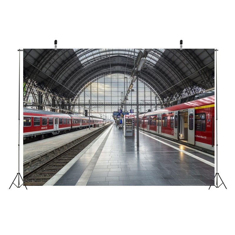 BELECO 2.1x1.5m Fabric Train Station Backdrop Train Platform Railroad Track