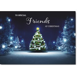 doodlecards Friends Christmas Card Tree in Dark Sky Medium Size Christmas Card for Friends with Plain Envelope