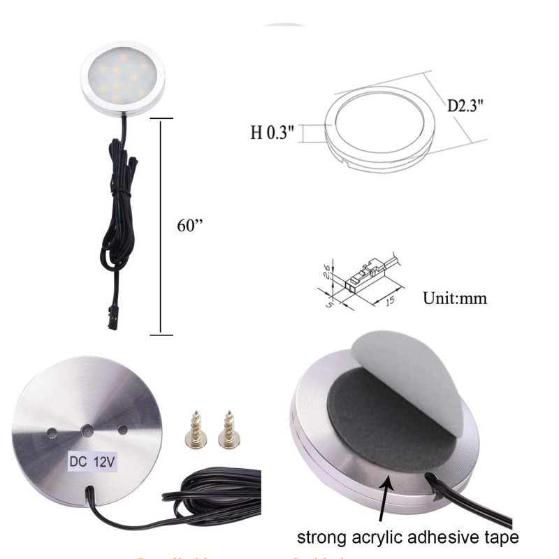 AIBOO 12V LED Under Cabinet Lighting Kit 3 Packs Slim