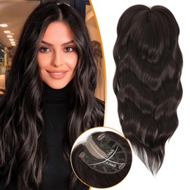 Mealid Hair Toppers for Women with Thinning Hair, 20 Inch Curly Hair Topper Dark Brown Hair Pieces Clip in Crown Topper Hair Extensions Long Layered Wig Topper with Side Bangs
