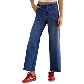 Sidefeel Womens High Waisted Jeans Wide Leg Stretchy Pants Jeans with Pockets Size 14 Bluing