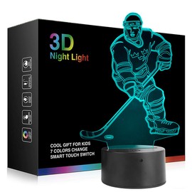 Hockey Player Night Light, Ticent Hockey 3D Lamp Lighting Lights for Kids 7 LED Color Changing Touch Table Desk Lamps Cool Toys Gifts Birthday Xmas Decoration for Sports Hockey Fan