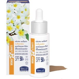 Helan Monoï de Tahiti - Tinted Moisturising Anti-Darkening Face Serum with Vitamin C and E, Skincare Sun Protection 50+ Face Protect Collagen against Blue Light, Illuminating Face Skin Care 2in1 30ml