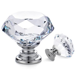 Ravinte Crystal Knobs for Dresser Drawers & Glass Cabinets - Diamond Shaped, 30 mm with Silver Base