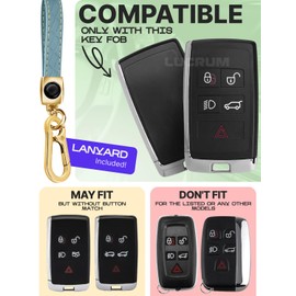 for Range Rover Key Fob Cover and Leather Keychain, Full Cover Key Case for Jaguar XE XJ XF for Land Rover Sport, Velar, Evoque, Defender, Discovery TPU Keyfob Cover for KOBJXF18A - Blue and Gold