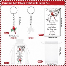 Kklolai 25 Sets Funeral Favors for Guests Cardinal Keychain Remembrance Memorial Cards Organza Bags Bereavement Gifts Bulk for Loved Ones Celebration of Life Keepsakes