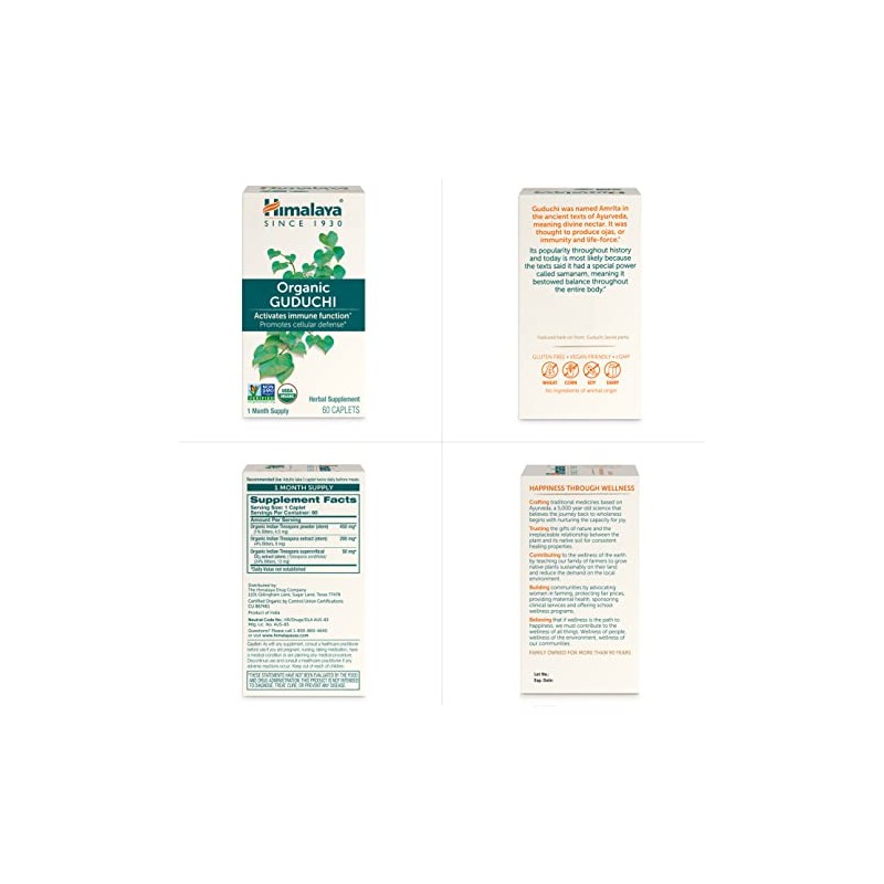 Himalaya Organic Guduchi 60 Caplets for Immune & Sinus Support