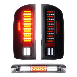 LED Tail Lights Assembly + 3rd Third Brake Light Fit for Dodge RAM 1500 2002-2006, for Dodge RAM 2500 3500 2003-2006, Rear Cargo Lamp High Mount Stop light and Taillights Set, 3 Pcs, Clear Lens