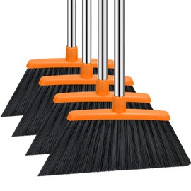NACENA Heavy Duty Broom, 55 Inch Long Handle Outdoor Large Angle Brooms, Commercial Broom for Sweeping Indoor, for Home Garage Kitchen Office Courtyard Lobby Patio Lawn Concrete, 4 Pack (Grey&Orange)