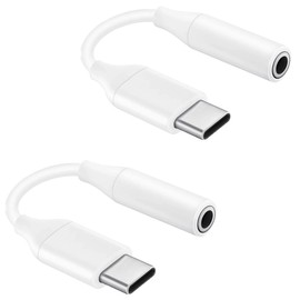 Tek Styz USB C to 3.5mm Headphone Adapter Compatible with JBL Tour Pro+ TWS with Digital DAC Chip That's Dual 1/8 inch TypeC/PD! (2 Pack/White)