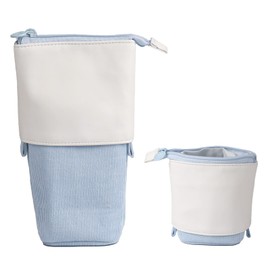 JANREAY 2-in-1 Cute Pencil Case, Telescopic Pencil Case, Pop-Up Pencil Holder, Stand-up Retractable Pen Holder, Makeup Bag for Students, Office, Women, Girls, Boys, lightblue, School bag set