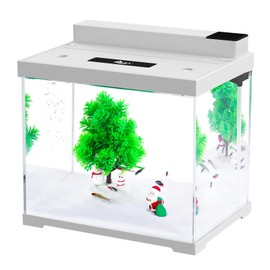 AQQA Christmas Small Glass Fish Tank with Christmas Tree Santa Claus Snowman Doll, 2.4 Gallon Self Cleaning Aquarium Starter Kits,USB External Controller,4 Color Lighting, Controlled Upper Filtration
