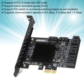 8 Ports PCIe SATA Card, 6Gbps SATA3.0 PCIe Card, PCIe to SATA Controller Expansion Cards, Support for WINXP, for WIN7, for WIN8, for WIN10, for Ubuntu, Support PCI-E X2 X4 X8 X16