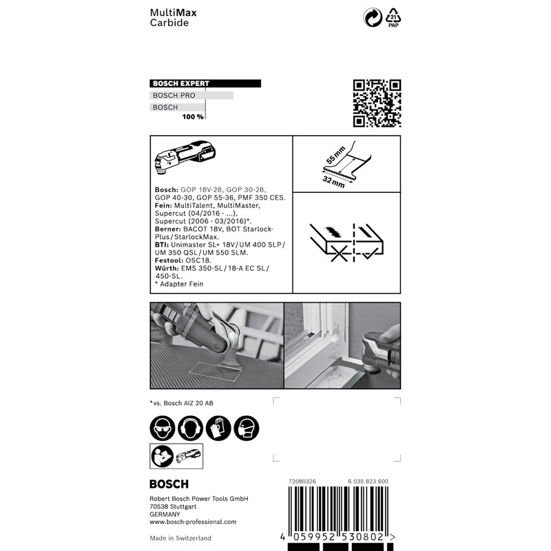 Bosch Professional 1x EXPERT MultiMax PAIZ 32 APITプランジ鋸刃 (ステンレス鋼板, 繊維プラスチックGFK、CFK,