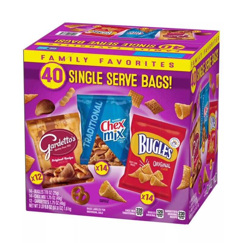 Chex Mix, Bugles & Gardetto Variety Pack Snacks, 40 pk.