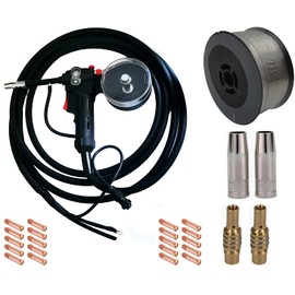 PreAsion 200Amp Aluminum Spool Gun Mig Torch Welding Gun 16.4ft Cables Fit Miller210 Spoolmate 3035 for Aluminum Stainless Steel copper Iron with1.1LB 0.8MM Welding Wire 20 Contact Tips