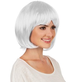 dressforfun Bob Wig, Great Haircut with Fringe, Can be Combined with Many Costumes, Various Colours (White, No. 303643)