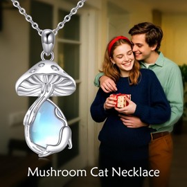 VENACOLY Pilz Katze Halskette 925 Sterling Silber Mondstein Anhänger Pilz Muttertag Schmuck für Frauen Damen Mutter