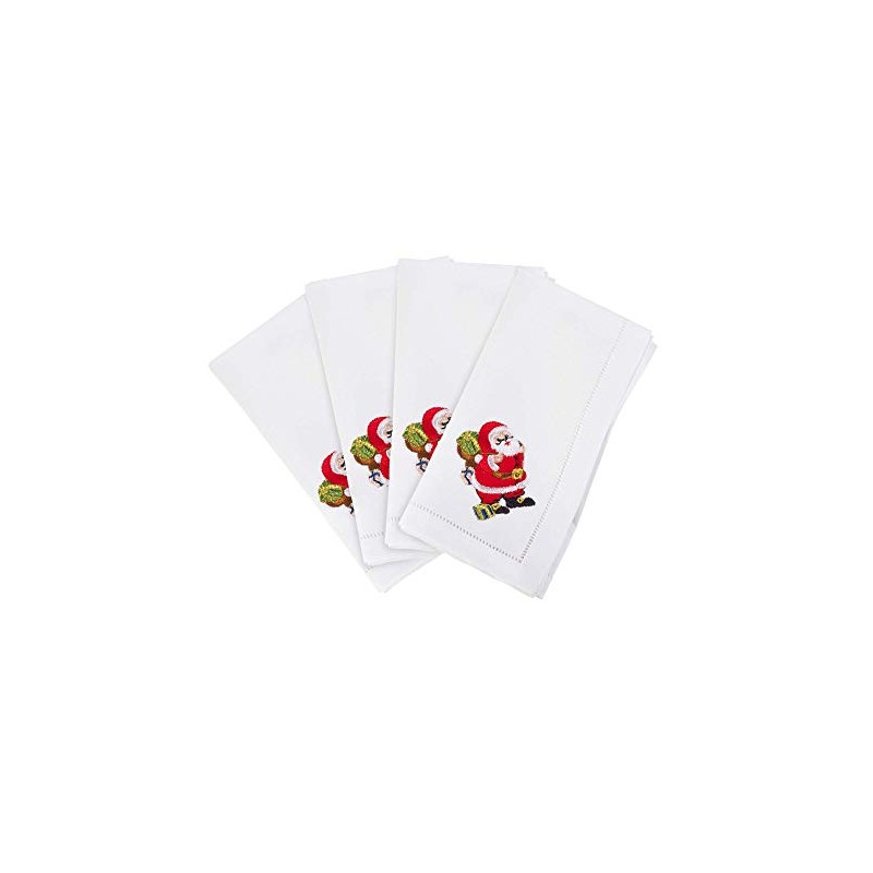 Saro LifeStyle XM221.W20S Hemstitched Santa Napkin, White, 20" (Set of