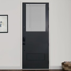 LazBlinds 1" Vinyl Mini Blinds for Doors, Cordless French Door Blinds for Privacy, Light Filtering Privacy Horizontal Shades for Front Door Patio Sidelight Glass Door, 18" W x 24" H, Grey