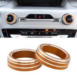 PIFOOG Car Accessories Fit for Ford Explorer 2025 2024 2023 2022 2021 2020 Volume Knob Covers Decal Adiuo Switch Button Trim Decor Stickers Interior Panels Parts Decoration Orange Aluminum Alloy 2Pcs