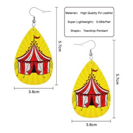 Vosach Circus Tent Teardrop Earrings For Women Friends Retro Red White Stripes Travel Circus Tent Dangle Earrings Water Drop Earrings Leather Earrings