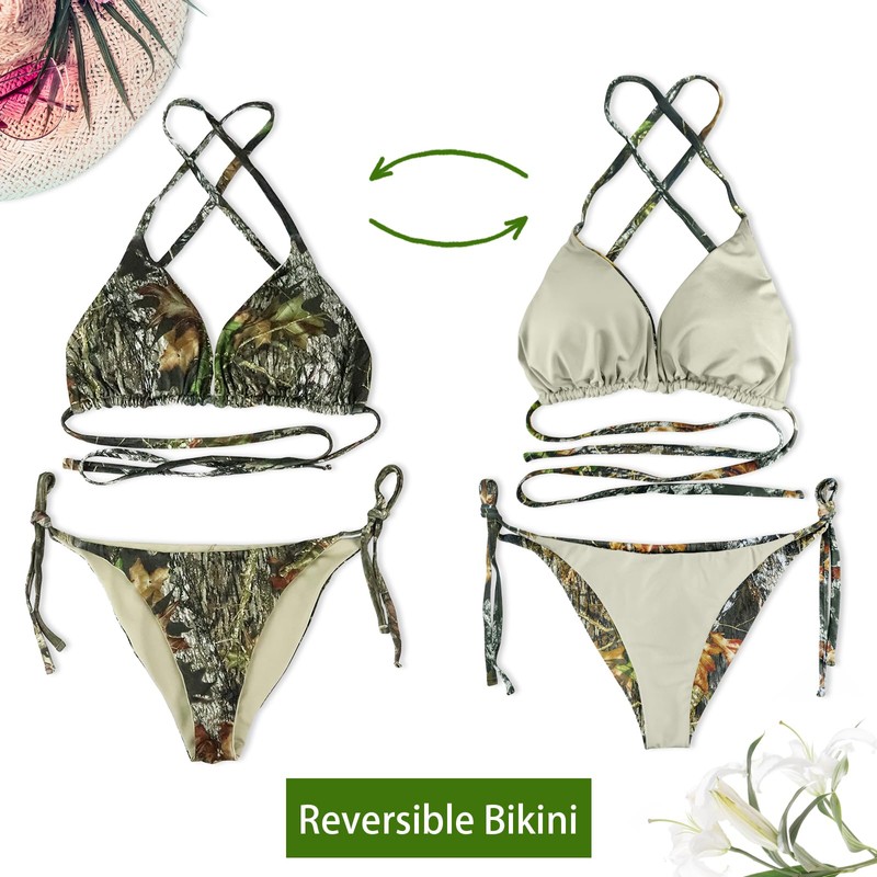 Jonathan Swim Women Camo Bikini Sets with Padded Top Tie