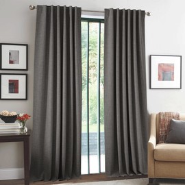 RYB HOME 100% Blackout Curtains Linen Textured 102 Inch Long, Insulating Energy Saving Window Curtains for Bedroom Living Room Dining Patio Sliding Glass Door, W52 x L102 inch, Grey, 2 Panels