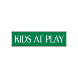 Kids at Play Metal Street Safety Sign Child School Drive Slow Caution Warning 4x13.5