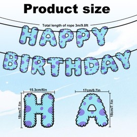 SAVITA Happy Birthday Banner, Blue Pre-strung Birthday Garland Cartoon Themed Party Decoration for Kids Boys Girls Event Party Favor Supplies