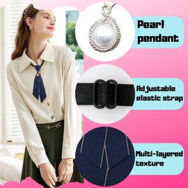 NiceYnn 2pcs Women Pre-Tied Pearl Bowtie, Adjustable Elastic Collar Necktie Elegant Detachable Bowknot Ribbon Bow Tie for Wedding Banquet Party Ball Club Girl Lady Suit Uniform Shirt Green Black