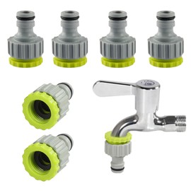 Set of 6 Tap Adapters, Garden Hose Connection Adapter, Garden Hose for Gardena Tap Connector, 1/2 Inch 3/4 Inch 2-in-1 Plastic Hose Connection Set for Tap Hose Thread Connection