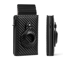 LOUEBICA Slim Smart Mens Wallet Card Holder for AirTag Minimalist Leather Front Pocket Wallet RFID Blocking Pop Up Aluminum Case Credit Card Wallet