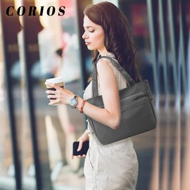 CORIOS Women's Nylon Handbag Waterproof Shoulder Bag Casual Handbag Multifunctional Tote Bag Lightweight Carry Bag for Work Shopping Everyday School Travel, gray, Modern