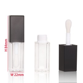 20 unidades al por mayor de 5 ml, tapa negra vacía o tapa blanca transparente cuadrado de brillo de labios con cuello negro o blanco, Negro,