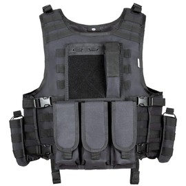 MGFLASHFORCE Tactical Airsoft Vest Adjustable Modular Paintball Vest (Black)