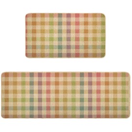 Easter Kitchen Mats for Floor 2 Piece Set, Spring Kitchen Rugs Non Slip Washable, Buffalo Check Style Kitchen Decor Farmhouse 17x29 and 17x47 Inch DM198