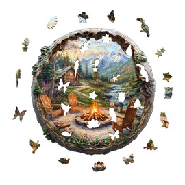 AEEKDOOK Wooden Puzzles for Adults - 3D Outdoor Bonfire Wooden Puzzle - Unique Animal Shape Wood Cut Puzzles - Eco-Friendly Home Office Decor (M-11.4 * 11.2in)