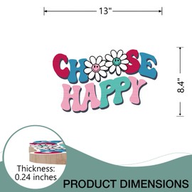 Deroro Choose Happy Inspirational Front Door Sign, Colorful Daisy Flower Motivational Wood Door Hanger Outdoor Outside Porch Decor, Positive Quote Floral Wooden Wreath Indoor Wall Hanging Decoration