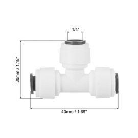 PATIKIL 1/4" Push to Connect Tee Fittings, 3 Pack T Shape Water Line Fitting for RO Water System, White