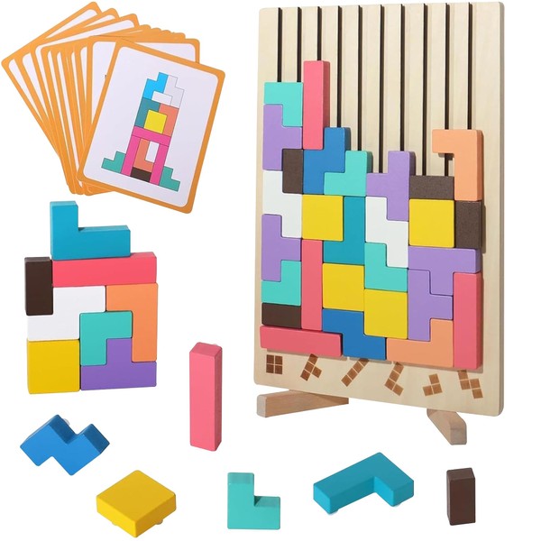 Gxdamxz Tetris Holzspiel, 3 in 1 Tangram Puzzle mit 10