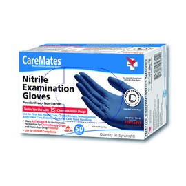 CareMates Nitrile Medical Exam Gloves, Latex Free Rubber, Powder Free, Extra Strong, 4 Mil Thick, First Aid, Food Safe, Cleaning Gloves, Medium, 50-Count