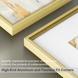 18x24 Metal Picture Frame, 18 by 24 Premium Aluminum Poster Frames with 16x20 Removable Mat, Tempered Glass, Vertical and Horizontal Display, Wall Hook Hanging Hardware Included, Gold, 1 Pack