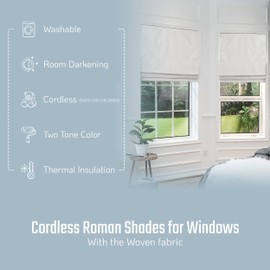 Everyday Celebration Roman Shades for Windows, Room Darkening Shades, Cordless Pull Down Window Shades, Shades for Indoor Windows, Woven Fabric Blinds & Shades, (Pearl White) 31" W X 64" H