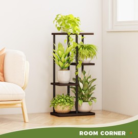 Bamworld Plant Stand Indoor Small Metal Plant Shelf Black Plant Holder 4 Tier 5 Potted for Multiple Plants Corner Plant Table for Patio Garden Balcony Living Room
