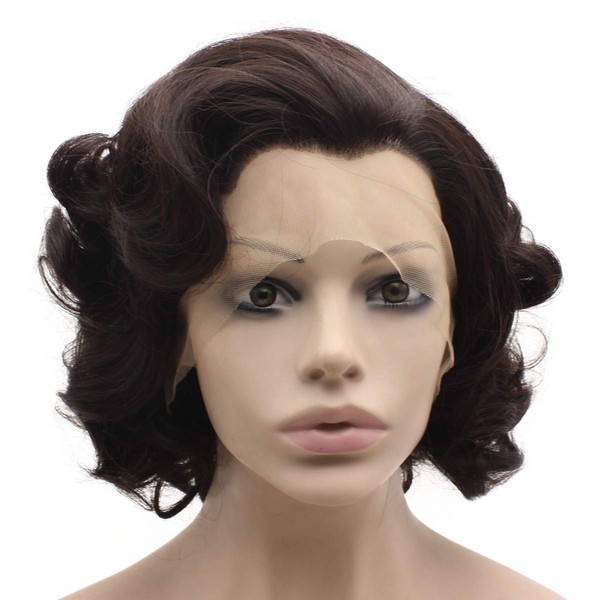 Mxangel Darkest Brown Short Curly Wig Heat Resistant Synthetic Lace Front Natural Stylish