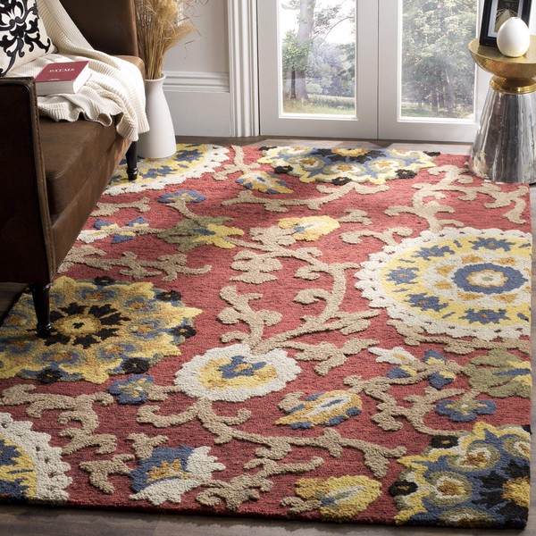 SAFAVIEH Blossom Collection 4' Square Red/Multi BLM401C Handmade Premium Wool