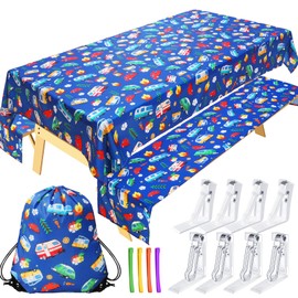 Tudomro Camping Tablecloth with Picnic Bench Covers, Picnic Table Cover Fits 4ft to 7ft Picnic Tables, Washable Reusable Polyester Table Cloth for Camping Included Storage Bag and Clip (Vivid Style)