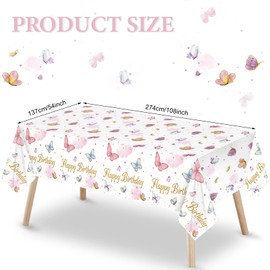 3 Pack Butterfly Tablecloth Birthday Party Decorations Girls Plastic Waterproof Table Covers Rectangular Disposable Decor 108 x 54 Inch for Spring Summer Kids Baby Shower Floral Supplies Favors