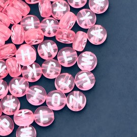 Sunrica 1600Pcs Pink Acrylic Round Letter Beads for Friendship Bracelet DIY 4X7mm Transparent Alphabet Beads